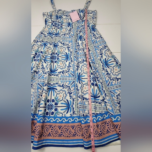 AVEC LES FILLES Sea BEACH LIFE Palm Trees  MIDI DRESS Blue White Size 14 New - Picture 8 of 11